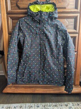 Burton DryRide Society Women Hooded Zip Ski Jacket Colorful Black Snowboard Sz L